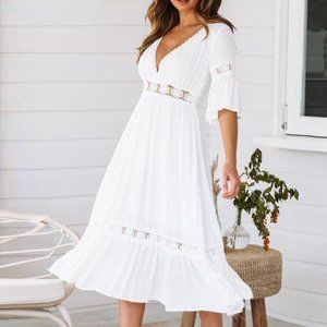 Morning Mist Mid-length White lace boho dress